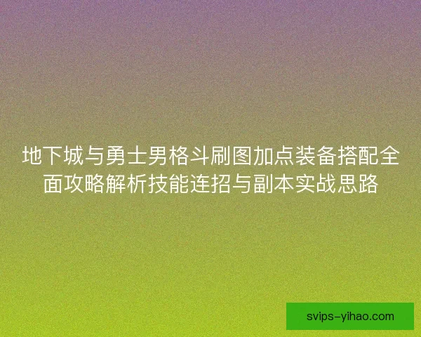 地下城与勇士男格斗刷图加点装备搭配全面攻略解析技能连招与副本实战思路